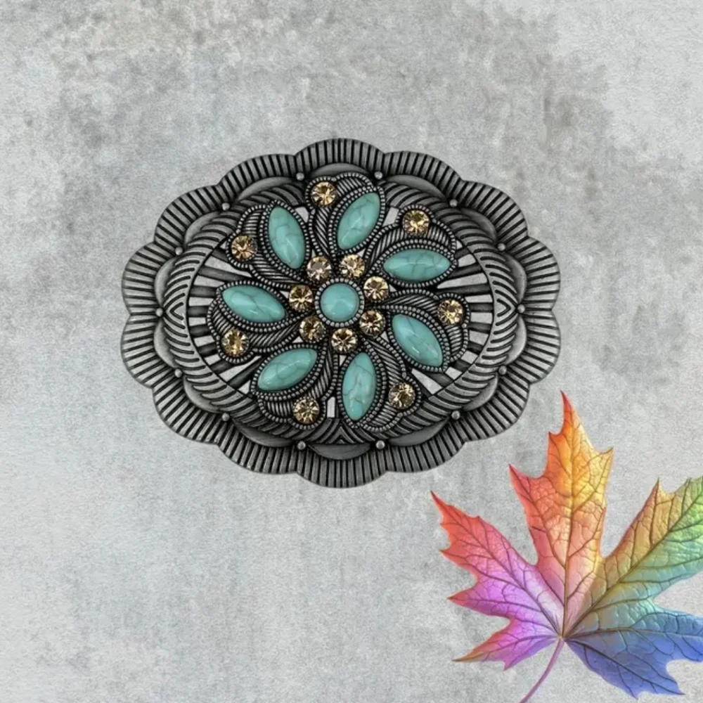 Vintage Style Belt Buckle with Turquoise Accents